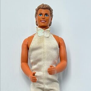 VTG 90s Mattel Ken Doll White Suit Tuxedo Malaysia 1968 Body Bow Tie